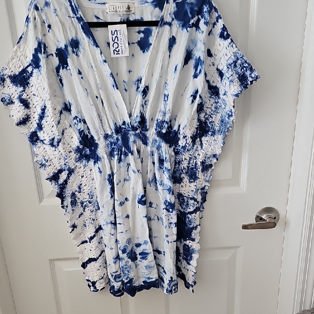 Blue and White Tie-Dye Mini Dress